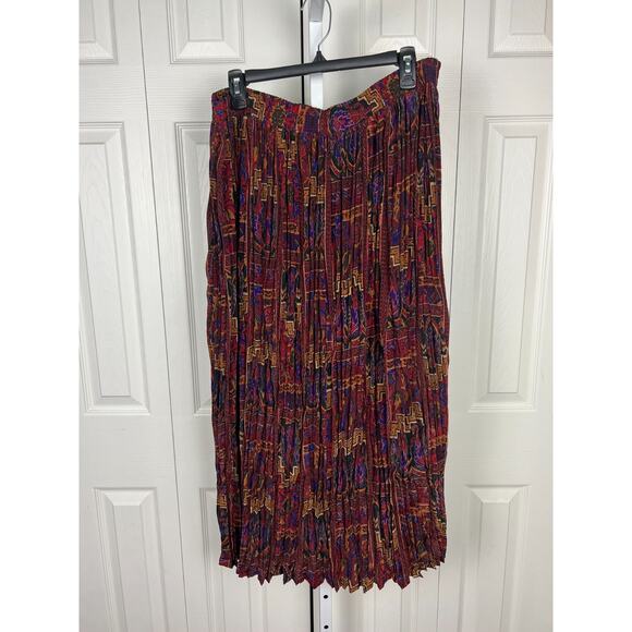 90s Burgundy Red Blue Dark block boho print broomstick skirt M/L - Picture 5 of 7